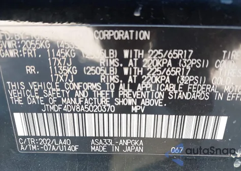 2010 Toyota Rav4 Limited z USA, uszkodzony, nr VIN JTMDF4DV8A5020370